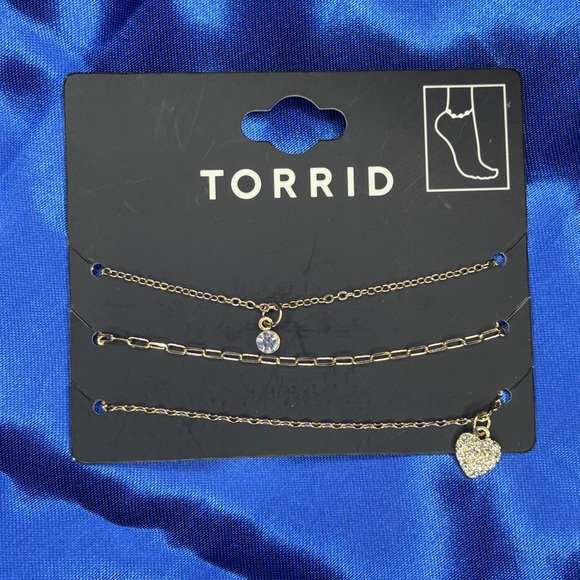 Torrid Gold Heart Rhinestone Anklet Set - Picture 1 of 2